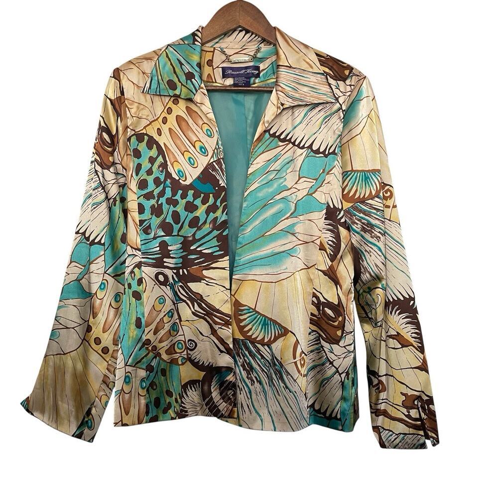 Russell Kemp 100% Silk Blazer Animal Print Butterfly Y2K Artsy‎ Size 6